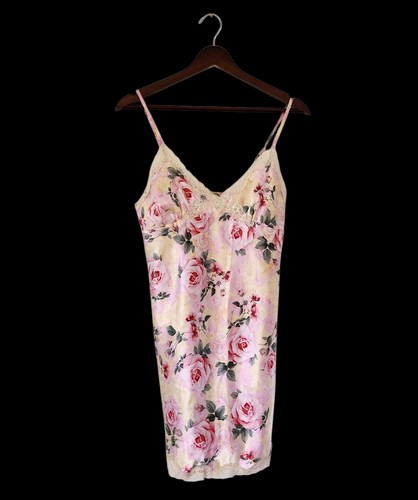 Vintage Y2K Slip Dress Small Pink Floral Mini Satin Sequin Lace Lingerie Fairy