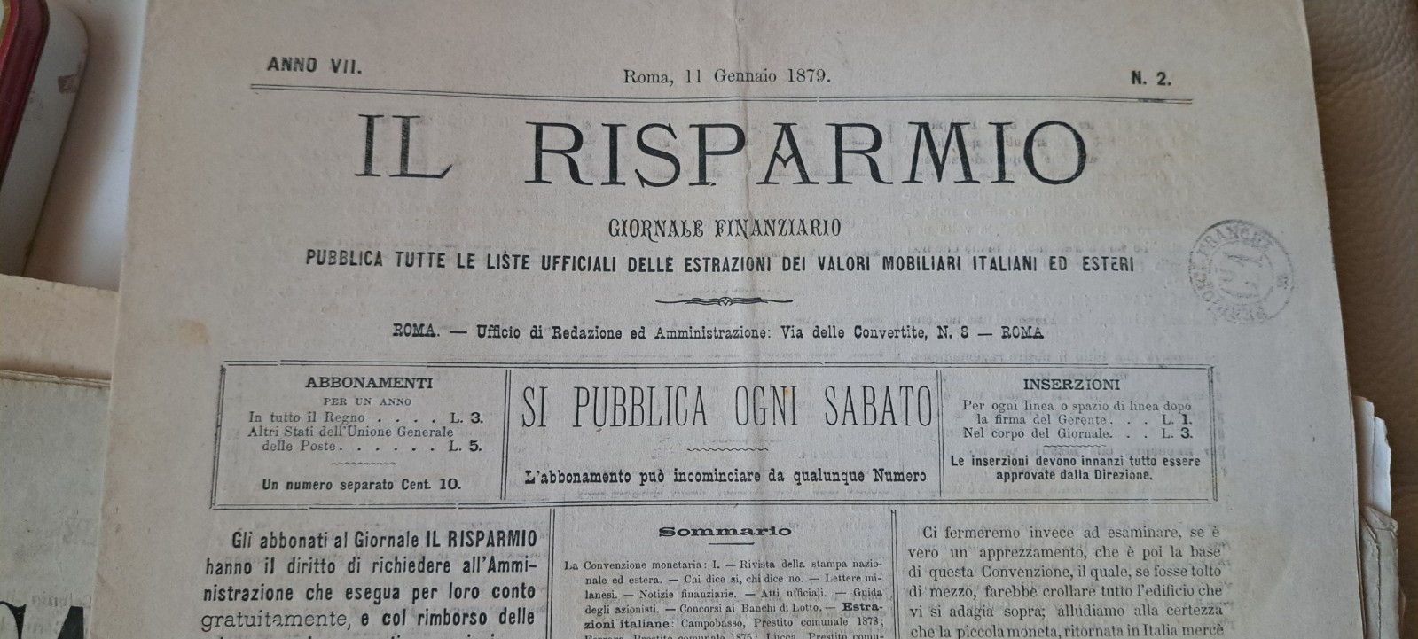 raro giornale antico di azioni borsa e finanza - Il Risparmio Roma 1879