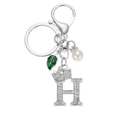 Bling Crown Initial Letter Keychain for Women Letter A-Z Key Chain Silver-H