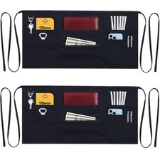 7 Pockets Server Aprons with Zipper Pocket 2 Pack - Commercial Grade Aprons...