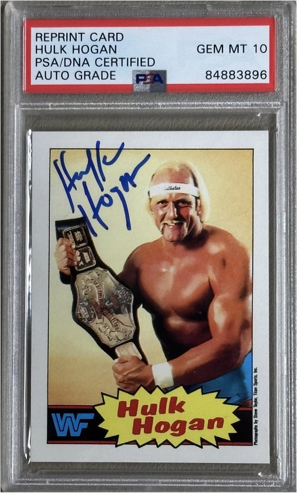 Халк Хоган вручную подписанный 1985 Topps WWF реслинг перепечатка карта с реальный PSA 10 AUTO