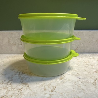 Tupperware Round Clear Green Plastic Storage Container Set Snap Lid 3x700ml 6''