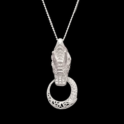 Handgeschnitzter Bali Sterlingsilber Drachenkopf Anhänger mit Sterling Silber Kette