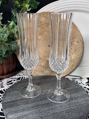 Cristal d'Arques Longchamp Champagne Flute Set 2 French Crystal Glasses 8''