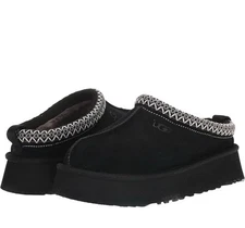 UGG TAZZ BLACK SUEDE SHEEPSKIN MULE PLATFORM WOMEN'S SLIPPERS SIZE US7