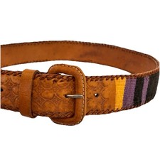 Leather Belt Unisex S Colorful Guatemala Woven Boho Vintage Hippie Size Small