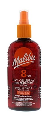Malibu Sun LSF 8 nicht fettiges Trockenölspray zum Bräunen mit Sheabutterextrakt,