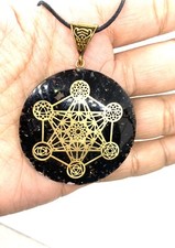 Orgone Black Tourmaline Orgonite Pendant 7 Chakra METATRON  Reiki Cord Necklace