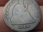 1844 P Silver Seated Liberty Quarter- Philadelphia, Good/VG Details