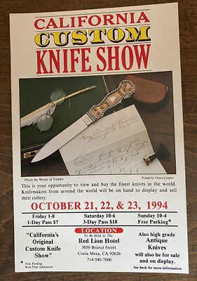 CALIFORNIA CUSTOM KNIFE SHOW FLYER HANDMADE T. M. DOWELL PRICE STYLE DAGGER 1994