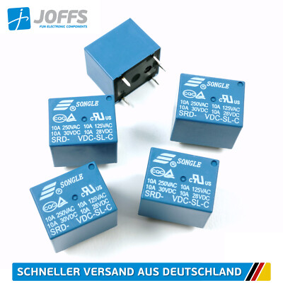5 Stück Printrelais 3V 5V 6V 9V 12V 24V oder 48V (SRD-XX-VDC-SL-C Wechsel/mono)#