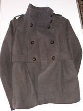 Women's Hydraulic Medium Size Wool Jacket Pea Coat Gray
