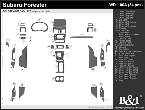 WOOD GRAIN DASH KIT FOR SUBARU FORESTER 2014-2015 ( LARGE KIT 34PCS) - Picture 2 of 7
