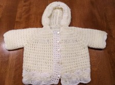 Vintage Baby Girl Cradle Knit Yellow Crochet Jacket Sweater Hand Made Size 3-6 M