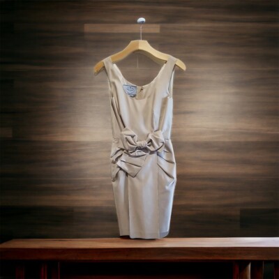 Vintage Prada Beige Wool Silk Blend Shift Dress Pencil Skirt Size 38 US 4/6