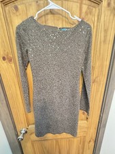 Alice + Olivia Nala Knit Sequin Mini Dress Women’s Chocolate Long Sleeves Sz XS