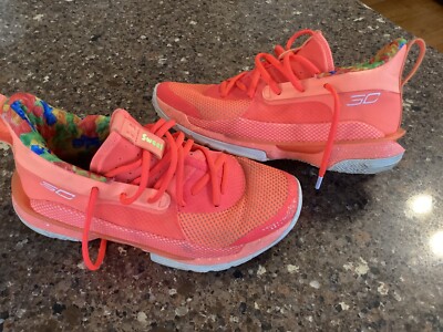 Under Armour x HOVR Curry 7 Sour Patch Kids Shoes Peach Plasma Boys size 6.5Y