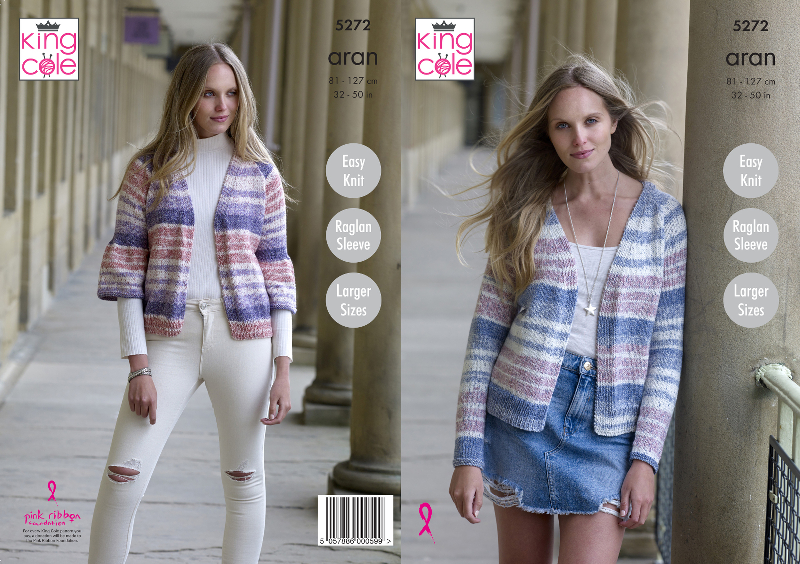 King Cole Ladies Aran Knitting Pattern Easy Knit Raglan Sleeve Cardigans 5272