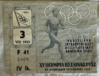1952 Helsinki Olympic TICKET CLOSING CEREMONY August 3
