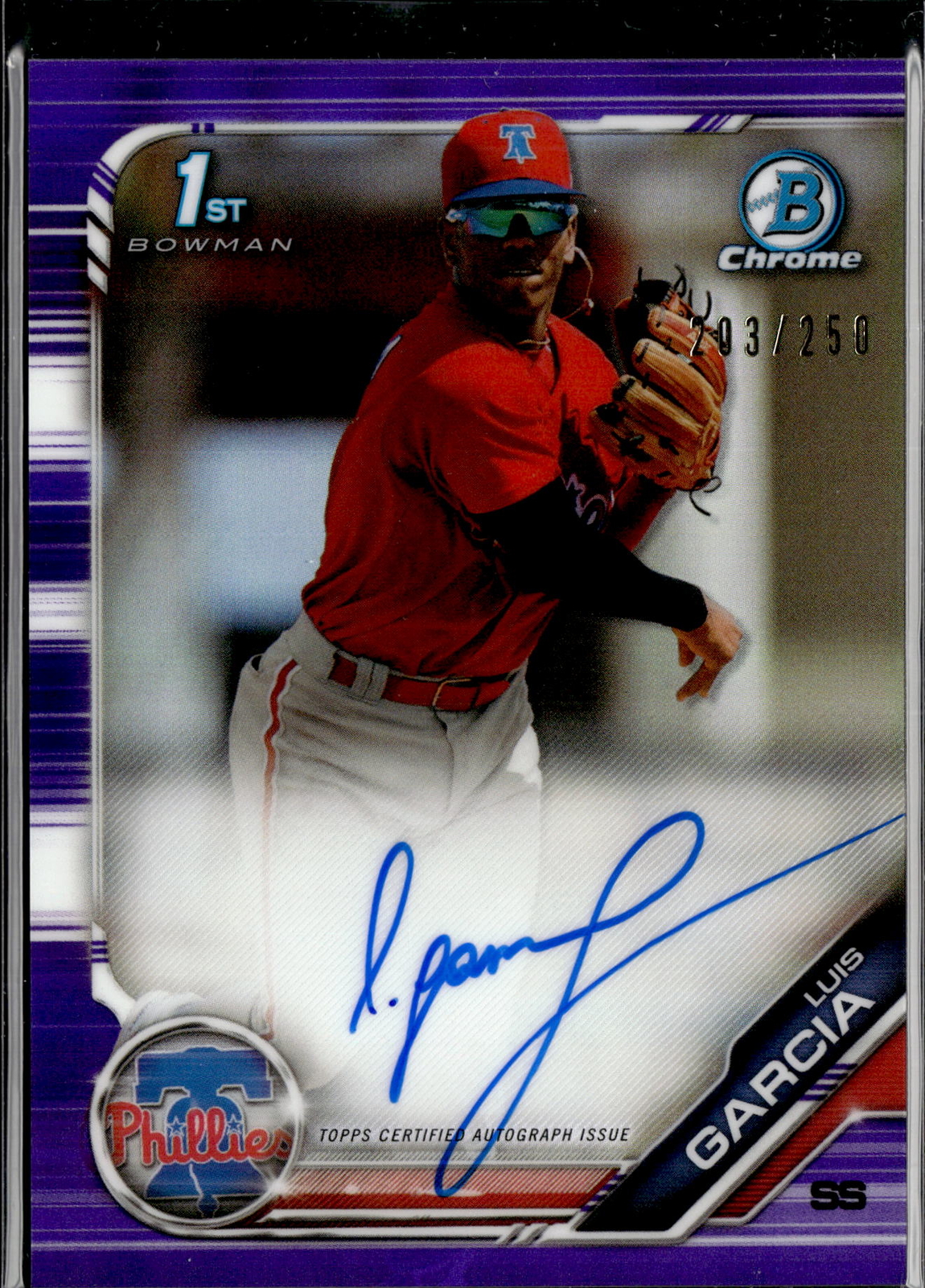 2019 Bowman Chrome Luis Garcia Prospects Autograph Purple Refractor #/250