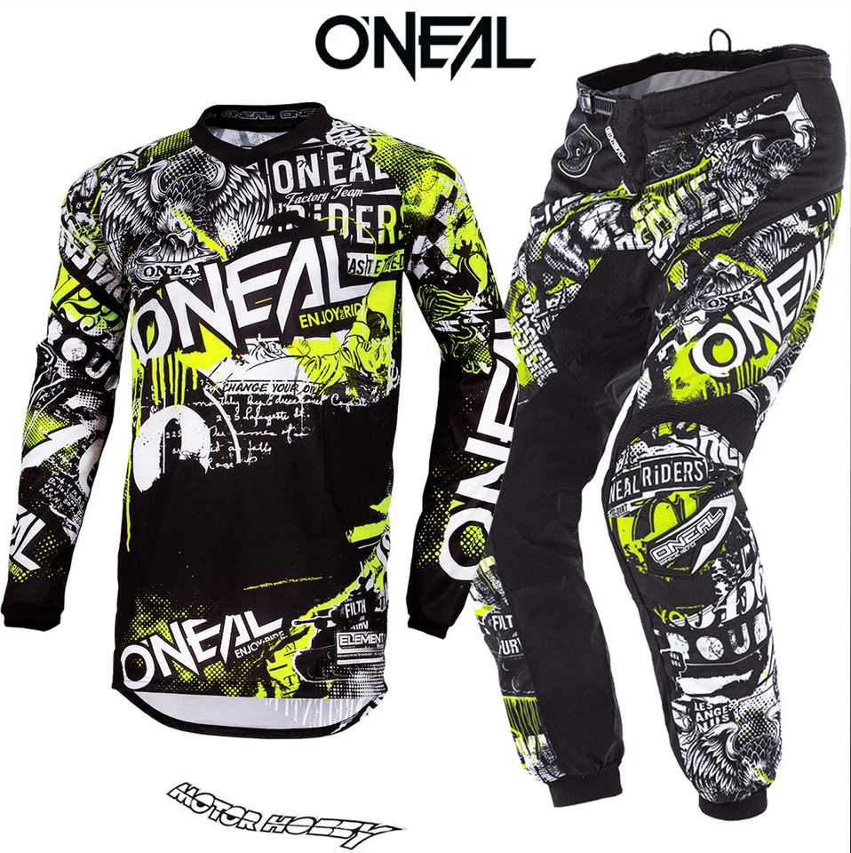 COMPLETO CROSS ENDURO O'NEAL ELEMENT ONEAL ATAQUE NEGRO NEÓN AMARILLO - Imagen 1 de 3