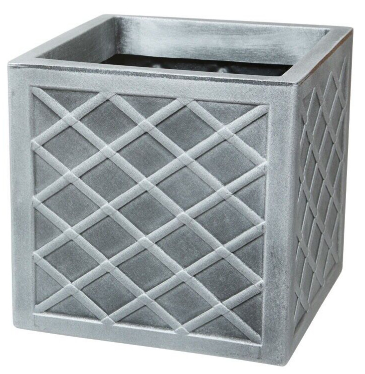 Strata Lazio Planter Indoor Outdoor Garden Plastic Square Plant Pot 38cm - Grey