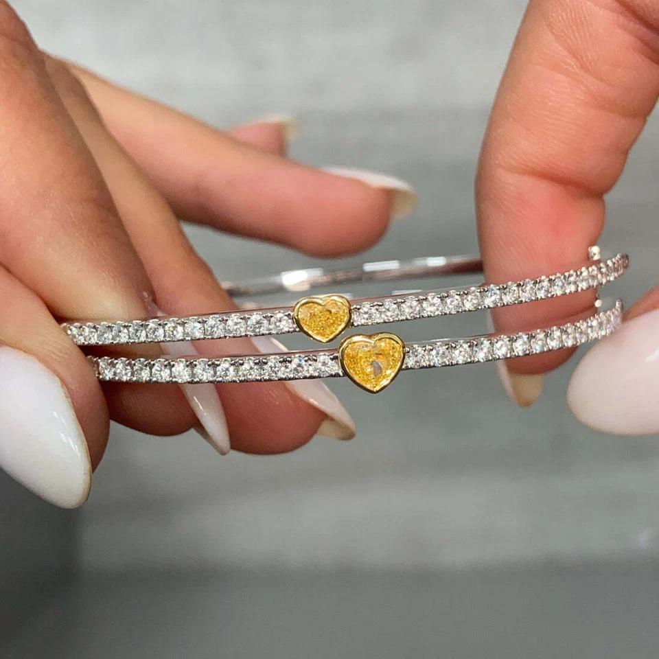 Brazalete Brazalete Oro 14k Diamante Cultivado Laboratorio Redondo Corazón Amarillo y Blanco 0.22ct SI1 Foto 4 de 4