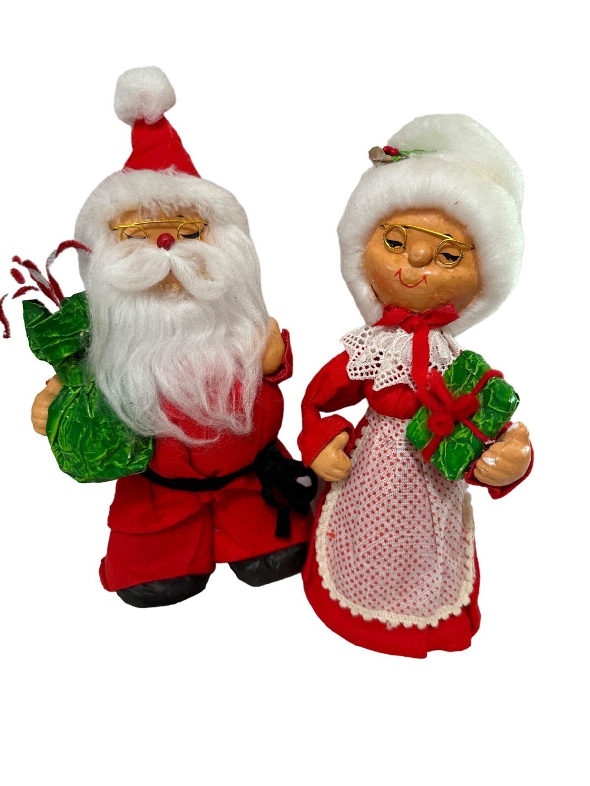Vintage Mr & Mrs Santa Claus Christmas Decor Granny Core Kitschy 10-Inch MCM Figurine