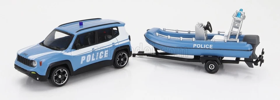 MODELLINO AUTO STATICO JEEP RENEGADE POLICE CON CARRELLO GOMMONE 2017 SCALA 1/43 - Immagine 3 di 3