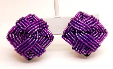 E312 Vintage purple color knot Seed Bead handmade Clip On party fashion Earrings