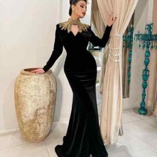 High Neck Backless Evening Dresses Applique Mermaid Floor Length Long Sleeves
