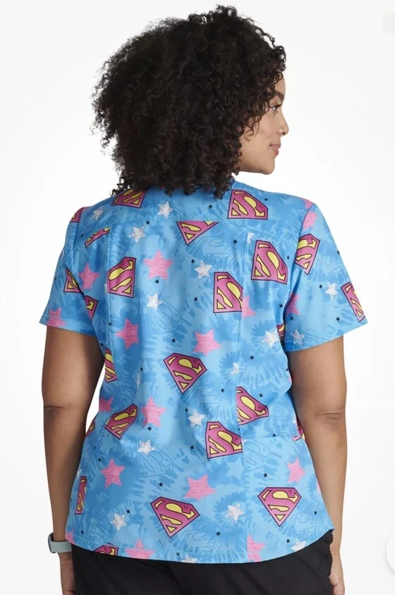 NWT Supergirl Cherokee Scrubs Tooniforms DC Rounded V Neck Top Large - Image 3 of 3