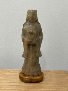 Vtg Antique Chinese Early 20th Century Soapstone Carving Statue Woman w/ Basket
