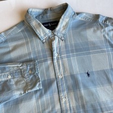 Vintage Ralph Lauren Blake Blue Cream Plaid Long Sleeve Button Up Shirt Mens XXL