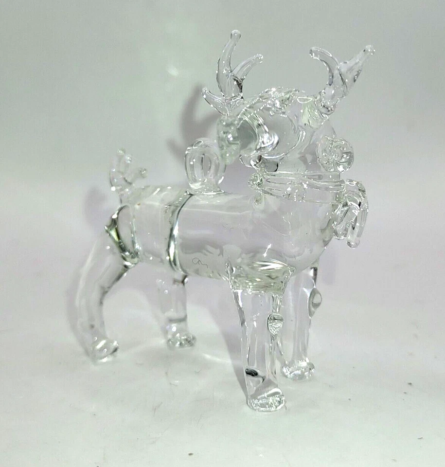 Árbol de Navidad de reno de vidrio transparente hecho a mano vintage adorno de vacaciones 2 1/4" Foto 4 de 4