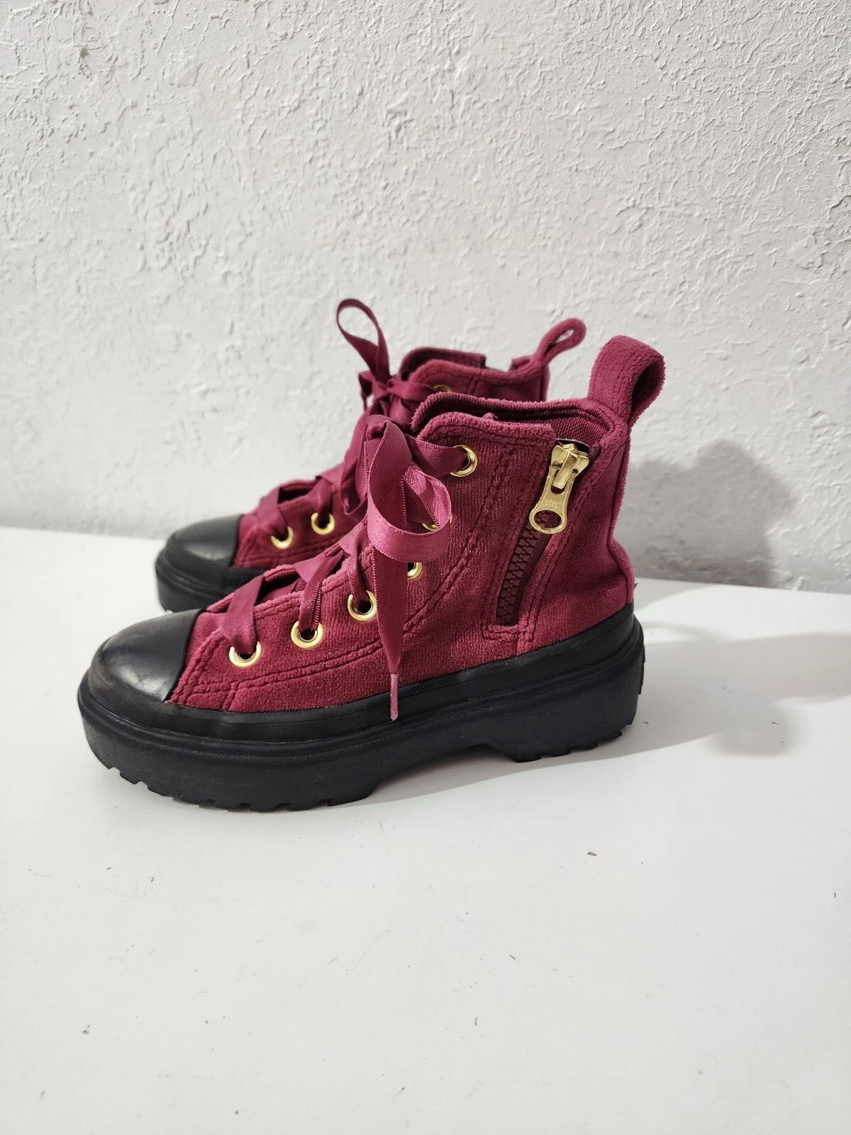 Scarpe Converse Chuck Taylor per bambini con lacci e plateau in velluto bacche ragazze 11