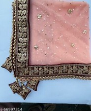 Bridal heavy peach dupatta Net Zari Work with maroon border kundan Embroidered