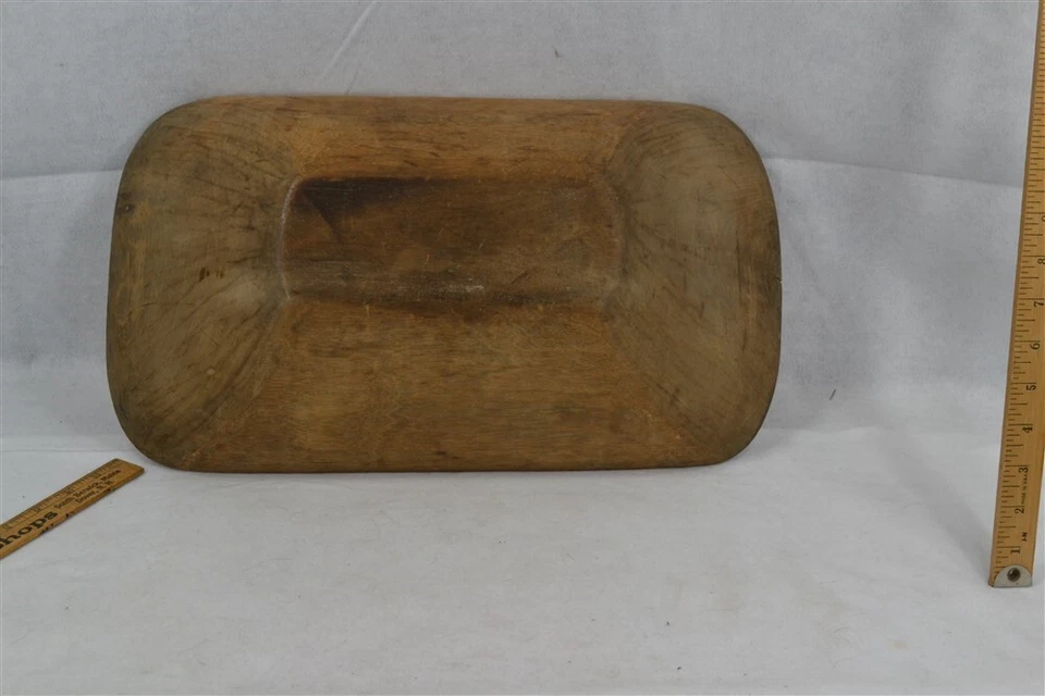 antique wooden dough bowl trencher large 19x11x4 handmade 18th 19th c original - Image 2 of 4