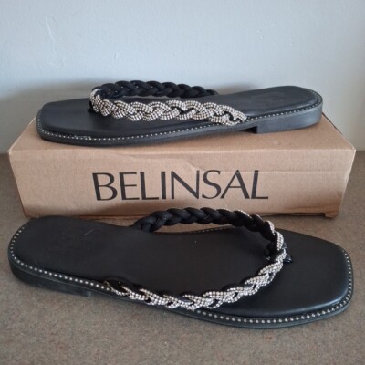 Black rhinestone crystal braided flipflop Sandal wedding cruise party Square Toe