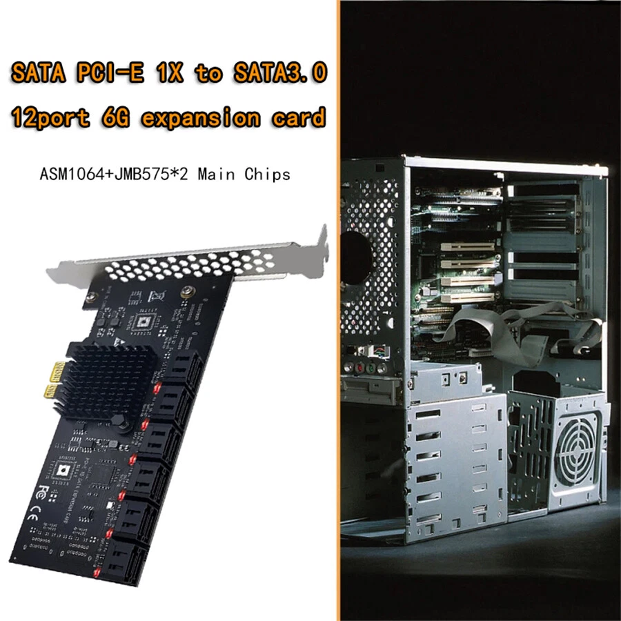 PCIE SATA Adapter Card PCIE Card 12 Port SATA 3 PCI Express X1 Expansion Card - Image 2 of 4