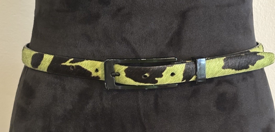 WCM Italian Leather Calf Hair Belt Size S Green & Black Fits  display picture 1