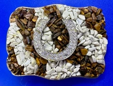 Lucky Horseshoe with Multi-Colored Stones Chunky Belt Buckle  Missing Rhinestone