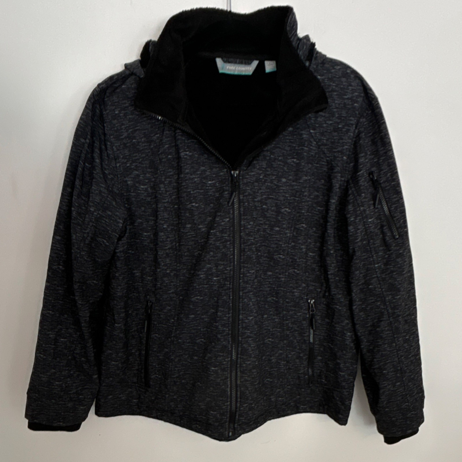 Free Country Men's Black Gray Hooded Jacket Full Zip Faux Fur Lined Size XXL