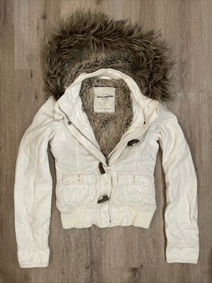Vintage Y2K Abercrombie & Fitch Fur Lined Hooded Bomber Jacket