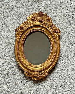 Vintage Ornate Decorative OVAL Wood Gilt Floral Mini Mirror 5"