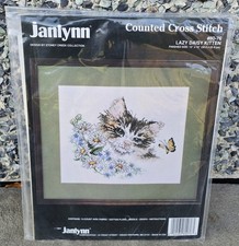 Janlynn Counted Cross Stitch Kit Lazy Daisy Kitten Vintage 1991 New Cat  80-76
