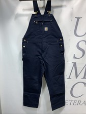 Mens Carhartt NWT Navy Blue Canvas Jeans Carpenters Bib Overalls Size 40X30