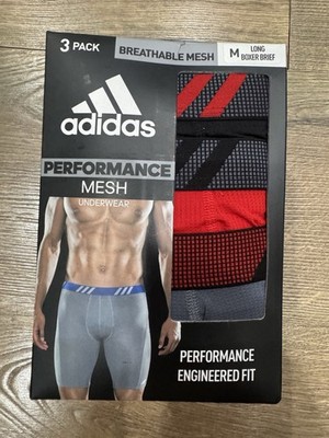 adidas Black/Red/Grey Performance Mesh  Men's Long Boxer Briefs 3pk NIB M