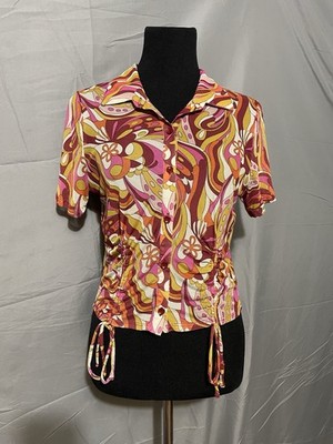Sweet Rain Psychedelic 60s Swirl Print Boho Festival Crop Top Sz M Coachella