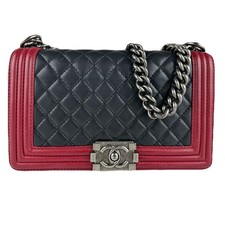 Borsa da ragazzo CHANEL originale borsa a tracolla con catena in pelle nera/r...